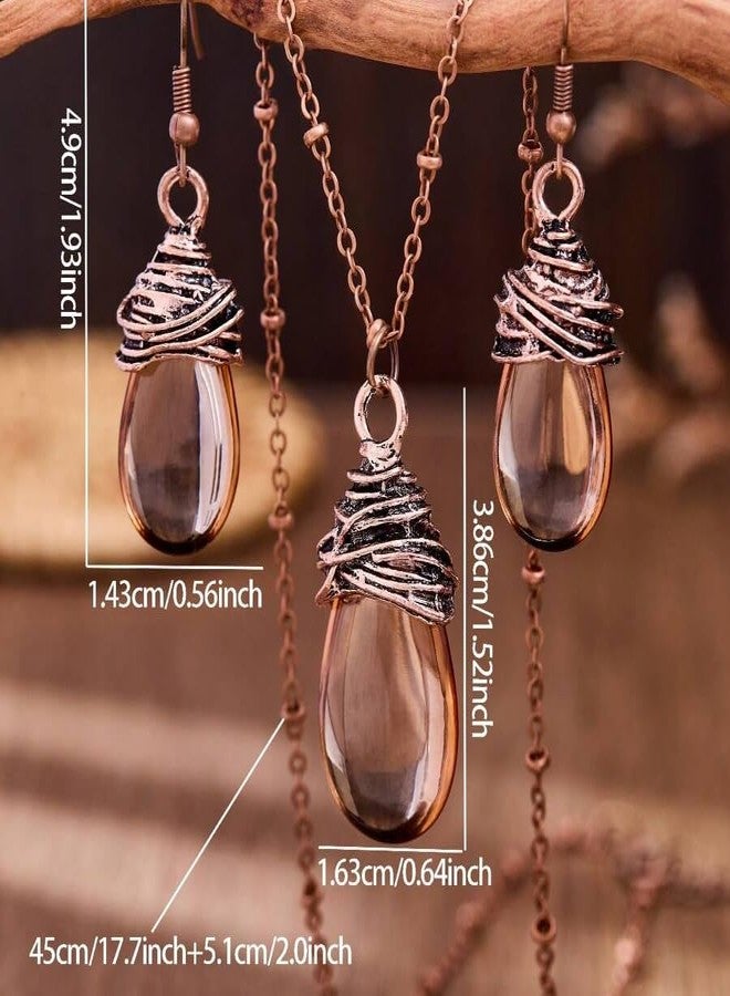 sunglnl Bohemian Jewelry Set For Women, Water Drop Necklace And Earrings With Non Tarnish Bohemian Western Style Jewelry Gift (Brown) - Image 4